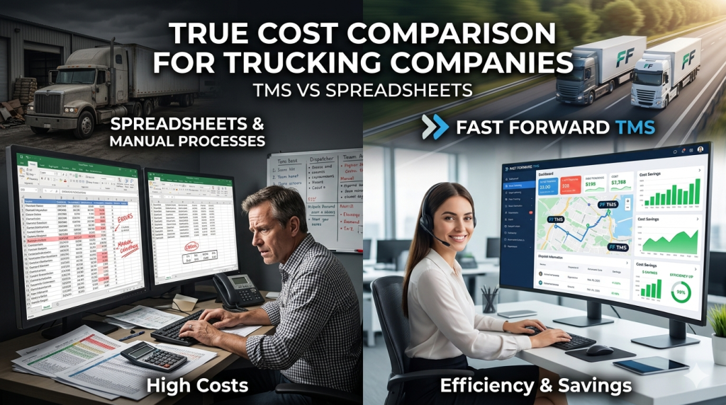 Fast Forward TMS vs Spreadsheets: True Cost Comparison for Trucking Companies Fast Forward TMS vs Spreadsheets: True Cost Comparison for Trucking Companies
